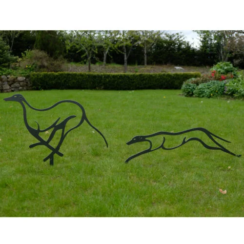 greyhounds garden sculpture - silver