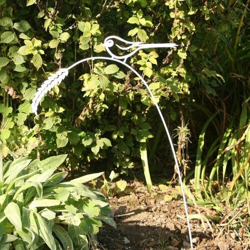 bird on corn ear garden ornament - white