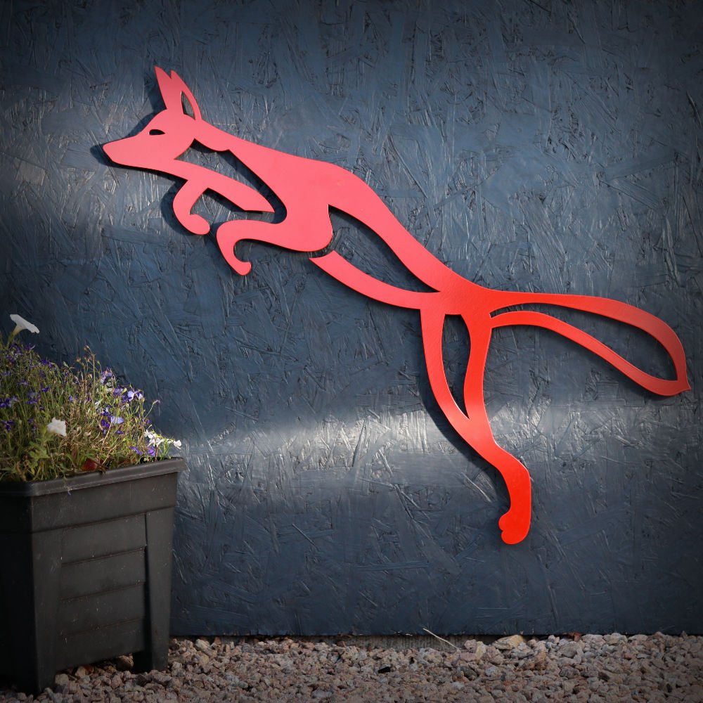 fox sculpture wall mount red