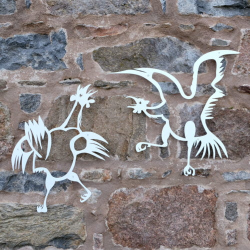 fighting metal roosters wall art