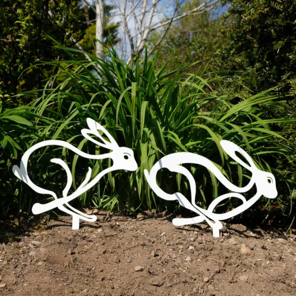 hares garden sculpture - white