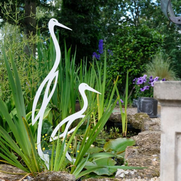 metal heron sculpture