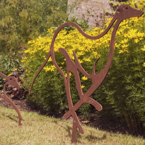 greyhounds garden sculpture - rust
