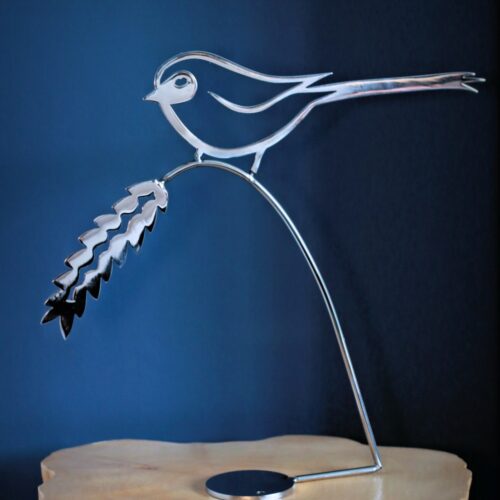 Maggie - Polished Wagtail Sculpture